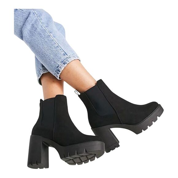 ASOS Chunky Heel Boots Black Suede Chelsea US size 8 - Picture 2 of 16
